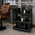 3 Tier Metal Utility Rolling Cart with Wheels, Heavy Duty Storage Organizer Trolley Cart for Kitchen, Bathroom, Office, Bedroom – Multi-Purpose 330Lbs Capacity Utility Cart on Wheels, Black