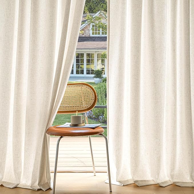 MIULEE Non-See-Through Privacy Linen Curtains 2 Panels, Light Filtering Window Curtains Farmhouse Textured Back Tab Semi Sheer Drapes for Bedroom Living Room, 52 x 96 Inches Long, Cream Ivory