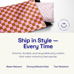 Poly Mailers 10x13 – 100 Pack – Cute Printed Recyclable Shipping Envelopes for Small Business Packaging, Self Sealing Mailing Bags – Checkerboard Pink and Rust Design