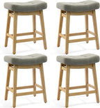 Counter Height Bar Stools Set of 4 for Kitchen Counter Farmhouse Modern Barstools with Upholstered Fabric Backless Seat and Solid Wood Legs 24 inch Bar Chairs, Grey + Wood Color