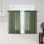 Olive Green Kitchen Cafe Curtains 45 Inch Length 2 Panel Set Back Tab Rod Pocket Semi Sheer Light Filtering Short Curtain Farmhosue Small Curtains for Basement Window Bathroom Living Room 52x45