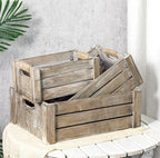 TIMRIS Set of 3 Rustic Wood Nesting Crates, Farmhouse Wooden Storage Container Boxes with Cutout Handles, Decorative Wooden Baskets for Display (Rustic Gray)