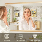 55x36 Inch Bathroom Mirror for Wall, Anti-Rust Oak Wood Grain Metal Framed Bathroom Mirrors for Over Sink,Rectangler Mirrors for Bathroom Vanity, Farmhouse, Bedroom, Living Room, Entryway Decor