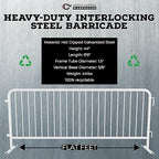 Angry Bull Barricades Metal Interlocking Steel Barricade (8.5 Ft. Heavy Duty, Flat Feet, White Powder Coated, Set of 10)