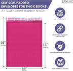 Hot Pink 10x13 Inch Poly Bubble Mailers |Self Seal Padded Envelopes for Thick books | Air Cushioned Bubble Mailer | Usable Size 9.5x13 | Waterproof Lightweight Mailing Shipping Bags | 100 Pack Bulk