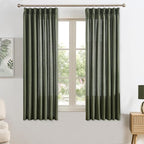 RAIN CITY Olive Green Curtains Pinch Pleated, Linen Curtain 45 Inches Long Semi Sheer Privacy Light Filtering Bedroom Window Curtains Drapes 2 Panels Set with Hooks
