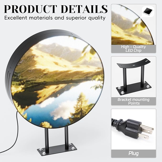 P5 Outdoor Round LED Store Sign Programmable, Wall Mount Single-Sided Full Color Custom Digital Display, Image, Video Signage Electronic Message Board for Business Salon Advertising 20"