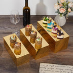 Acrylic Food Display Risers, Gold Risers Boxes 3Pcs Rectangular Display Stand Shelf Buffet Risers for Catering Dessert Buffet Table, Parties, Weddings, Collectibles Shoes Display(3pc)