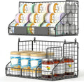2 Tier Pantry Organizers and Storage Shelf, Stackable Can Organizer for Canned Food and Goods, Metal Wire Rack with 4 Adjustable Dividers Holds 60+ Cans for Under Cabinet Countertop