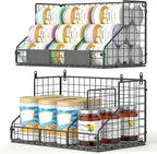 2 Tier Pantry Organizers and Storage Shelf, Stackable Can Organizer for Canned Food and Goods, Metal Wire Rack with 4 Adjustable Dividers Holds 60+ Cans for Under Cabinet Countertop
