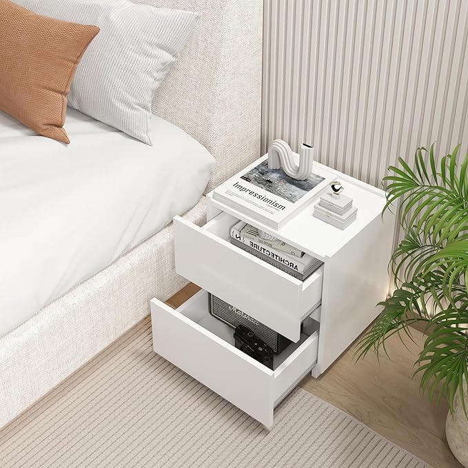 furtble Nightstands Set of 2, Small Dresser for Closet, Sofa Side Table with Drawers for Small Spaces Wooden Bedside Tables, White Modern Storage Cabinet for Bedroom. Entryway, 15.8 in