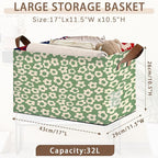 Vintage Groovy Flowers Storage Basket Large 17x11.5x10.5 Inche-Collapsible Fabric Organizer Bin with Handles for Living Room,Bedroom,Blankets-Decorative Hamper with 70s Retro Floral Design-Single Pack