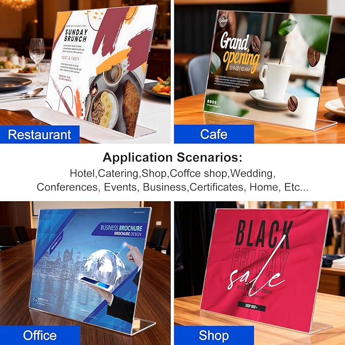 Acrylic Sign Holder 4 x 6 Horizontal, L-Shape Clear Plastic Display Stand for Tabletop, Acrylic Stands for Flyers, Table Paper Holder, Vertical Sign Holder 4x6 for Restaurants, Office and School (Slant 6 Pack 6x4)