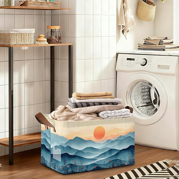 Storage Bin with Handles, Sun Mountains Collapsible Laundry Baskets for Books, Laundry - Use in Nursery, Closet Organizers and Storage, Blanket Basket