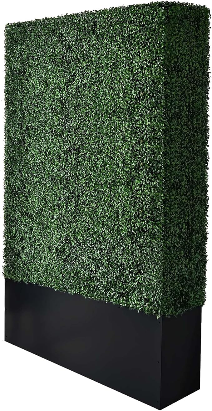 Artificial Boxwood Hedge Wall with Black Stainless Steel Base, Outdoor and Indoor Backdrop Divider Privacy Screen and Decorative Wall for Patio, Balcony, Restaurant, Various Events 48" W*12" D*79" H