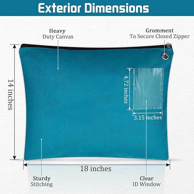 2 Pcs Interoffice Mailer Canvas Transit Sack Zipper Bag 18" x 14" Large Zipper Pouch with Grommet Interoffice Mail Bag (Teal)