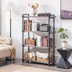 HCHQHS Bookshelf, 4-Tier Industrial Bookcase, Rustic Open Book Shelf, Freestanding Tall Bookshelves with Metal Frame