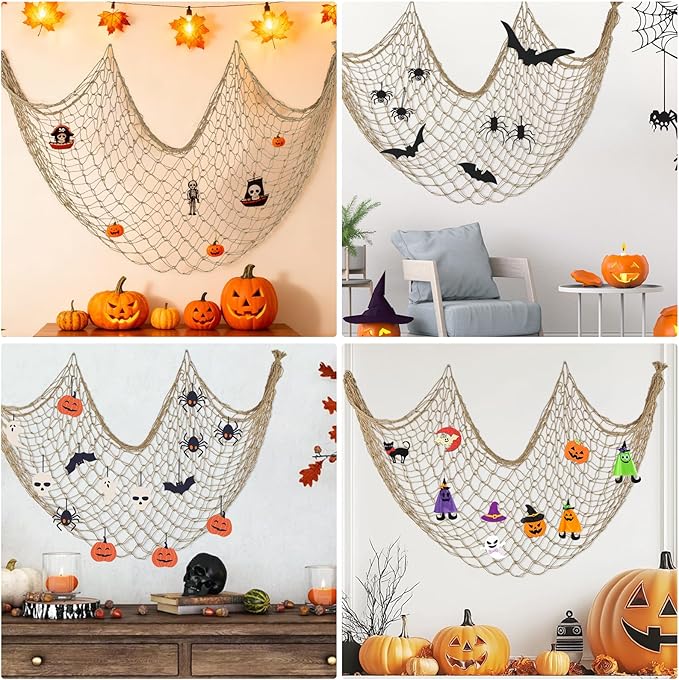 Patioland Decorative Fishing Net 2 Pack, 80x40 Inch Large Caramel Fish Net Decor for Wall, Photo Display, Nautical Mermaid Pirate Ocean Themed Beach Hawaii Under the Sea Party Decorations