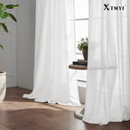 White Curtains 70 Inch Wide by 84 Long for 72 in Width Window,2 Panels Linen Cotton Back Tab Hooks Pleated Light Filtering Semi Privacy Extra Wide Sheer Curtains for Bedroom Living Room,70x84 Length