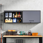 Yizosh Metal Wall Cabinet with Doors and Shelves, Wall Mounted Storage Cabinet for Garage, Basement, Kitchen, Warehouse (Black Gray, 21.6" H)