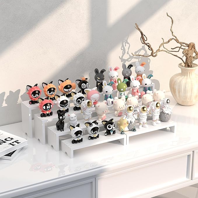 2 Set Large White Wooden Tiered Riser Display Stands for Vendor Events,Stackable Wooden Cupcake Stand,Farmhouse Decor Wood Dessert Table Display Set,Vendor Booth Display Items,Food Display Risers for Party（12-11.2-10.4-9.6IN）