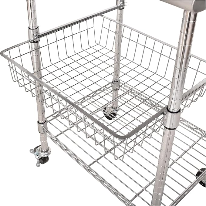 Seville Classics Commercial Work Table Island Utility Cart Prep Station, for Restaurant, Kitchen, Warehouse, Garage, Hotel, Home, Stainless-Steel Top NSF , 24" W x 20" D