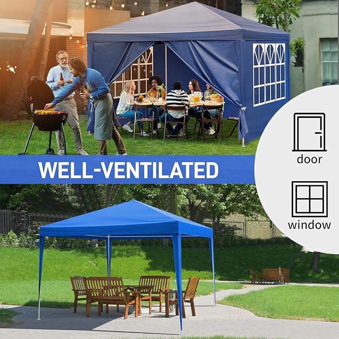 10x10 FT Party Tent, Outdoor Wedding Tents for Parties, Canopy Event Tent with 4 Removable Sidewalls, Waterproof Gazebo Shelter for Birthday Parties, Weddings, BBQs & Events (10X10FT-4Sides Blue)