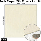 Carpet Tiles Peel and Stick, Self Adhesive Carpet Floor Tile 24" x 24", Off White Soft Padded Flooring Sticker, Home Decor for Bedroom Living Room Office, 10 Tiles per Box