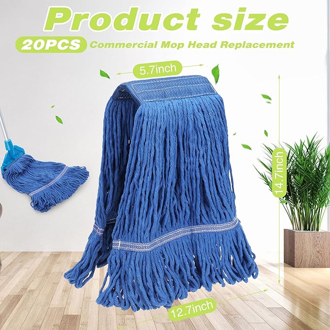 20 Pieces Commercial Mop Head Bulk Replacement Floor Cleaning Refills Heavy Duty Commercial Wet Mop Heads for Home Industrial Cleaning