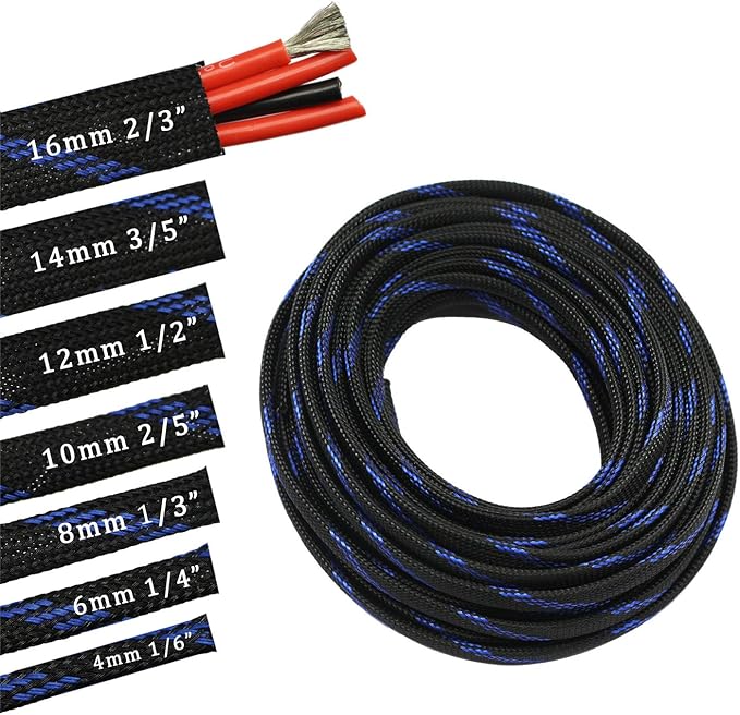 30ft PET Expandable Sleeving Wire Cable Sleeve (1/3", Steel Blue&Black)