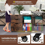 LOKO 3-Drawer File Cabinet, Mobile Printer Stand Cabinet with Adjustable Shelf, Rolling Lateral Filing Cabinet with Wheels for Letter, A4, Legal Size, for Home Office Organization (Rustic Brown)