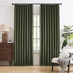 DUALIFE 95 Inch Curtains & Drapes Olive Dark Green 2 Panels,Back Tab Ceiling Viral Pleated Hooks Curtains for Track System,Thermal Boho Curtains for Bedroom Burg Living Room Dining Room,50x95
