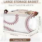 Baseball Texture Storage Basket Large 17x11.5x10.5 Inche-Collapsible Fabric Organizer Bin with Handles for Sports Gear,Toys,Laundry-Foldable Decorative Hamper with Stitched Leather Design-Single Pack