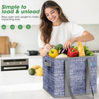 Fab totes Reusable Grocery Bags, Large Foldable Shopping Tote Bags with Reinforced Handles & Hard Bottom, Heavy Duty Water Resistant Shopping Grocery Bags for kitchen,Picnic,6 Pack,Blue