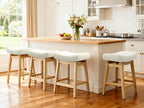 Counter Height Bar Stools Set of 6 for Kitchen Counter Backless Farmhouse Kitchen Island Barstools with Upholstered Faux Leather Saddle Seat and Solid Wood Legs Modern 24 inch Bar Chairs, White
