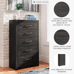 Signature Design by Ashley Delmorta Rustic 5-Drawer Chest of Drawers with Safety Stop, Gray
