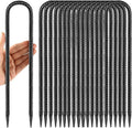 12 Inches Trampoline Wind Stakes 16-Pack, Heavy Duty U Stakes for Ground, Trampoline Tie Down Anchor Kit for Swing Set and Soccer Goal Galvanized Steel Anchors Black