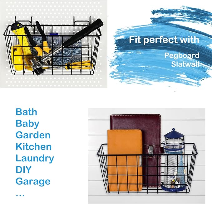 G.CORE 4 Pack Pegboard Baskets, Metal Shelves Hooks to 1/8" 1/4" Peg Boards, Peg Board Baskets Bins Set - Organize Tools Workbench Accessories Garage Storage Wall Mount Organizer Attachments