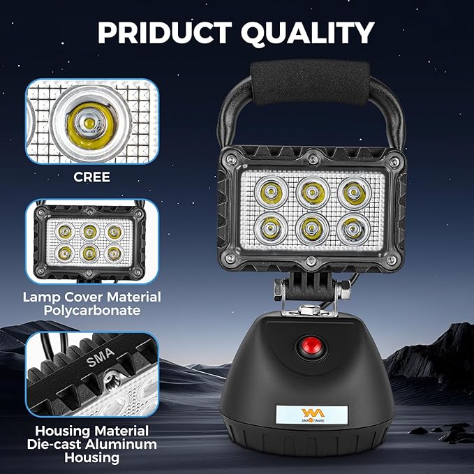 SMA LED 18W Work Light 2400LM Aluminum Alloy Strong Magnetic Waterproof Dustproof Portable Handle Floodlight Suitable for Repair Workshop Garage Construction Site (Blue)