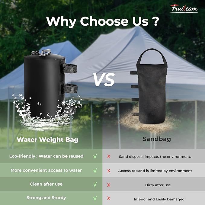 FRUITEAM Canopy Water Weight Bag, 88 LBS Water Tent Weights Set of 4, Weights for Tent Legs, Portable 4 Pack Weight Bags for Gazebo, Patio Umbrella, Pop Up Canopy, Carport, 10L Black