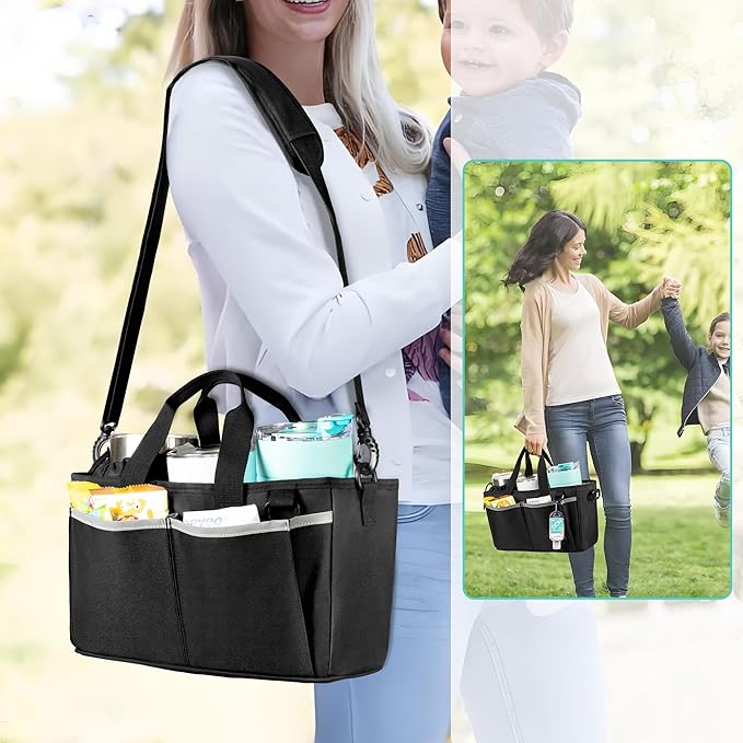 Trunab Water Bottle Carrier with Drawstring Buckle, 32/40 oz Cup Holder Bag with Detachable Divider, 3 Cup Carrier with Adjustable Shoulder Strap