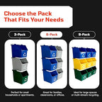 Multi Recycling Bin System with Three Stacking 6 Gallon Bins with Carrying Handles, Stackable and Compact for Offices, Homes, Garages, Businesses - (Green, 6 Pack)