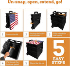 Inspired Living Collapsible Ultra-Slim Pack-N-Roll,2 Wheel Utility Cart w/Lid Used as Seat up to 250 Lbs, Telescopic Handle, Super Strong, for Home,Garden,Shopping,Office,School, Large, American Flag