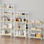 BHG Vintage Multifunctional Folding Bookshelf, No-Assembly Plant Stand Storage Rack Shelves for Home Office (White, 5-Tier)