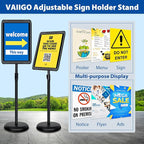 2-Pack 11x17 Inch Adjustable Sign Stand & Floor Standing Sign Holder - Pedestal Poster Stand with Vertical & Horizontal View Display for Indoor/Outdoor Business & Store Signage (Black)