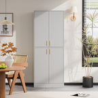 Cozy Castle Kitchen Pantry Cabinet, 71" Tall Wood Storage Cabinet with Doors and Shelves 4 Doors Freestanding Cupboard for Dining Room Living Room Bathroom Furniture, Gray