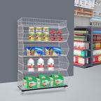 5 Tier Retail Display Rack, Rolling Storage Rack 5 Layers 35.43*16.93*53.54in Metal Display Shelf Fruit Vegetable Snack Basket Storage Supplies for Home Store Market (White, 90*43*136cm)
