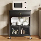 Catrimown Coffee Cart Station with Storage Drawer, Small Microwave Stand with Storage Cabinet, Coffee Stand Station, Rolling Island Cart for Living Room, Dining Room, Kitchen, Black