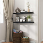 fuqing 30 Inch Floating Shelves for Wall, Black Wood Floating Shelves Set of 2, 30 Inch Wide x 6.7 Inch Deep Wooden Shelves for Living Room Bedroom Bathroom Home Office