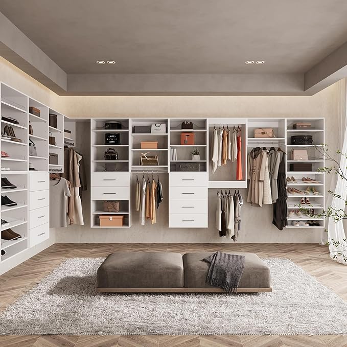 ROOMTEC 25.5" Tall Hanging Closet Unit, Modular Closet System with Hanging Rod, Wardrobe Organizer for Bedroom or Walk-in Closet, Wall Mounted, Customizable Clothes Storage Unit, White